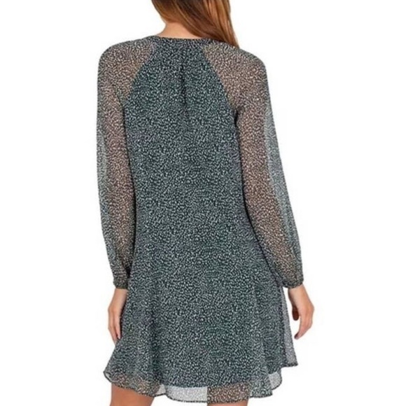 Joie Balloon Sleeve Dress Green Arctic Animal Print White Dot Medium Sheer - Picture 2 of 15